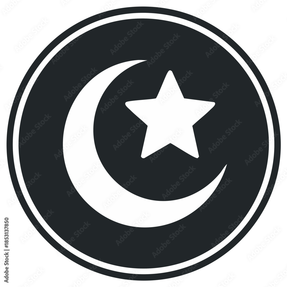 Fototapeta premium Crescent Moon and Star in a Circular Frame Islamic Symbol for Faith and Community