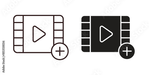 Add video icons. thin line and glyph vector icons pack on white background