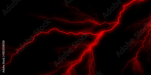 A striking image of red lightning against a dark background, showcasing natural energy. Red lightning illuminates dark sky nature electrifying power and intense energy
