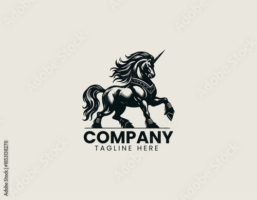 Centaur warrior character is depicted as a powerful mythic guardian symbol in a bold black vector logo illustration