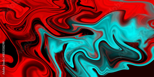 Abstract Fluid Liquid Gradient Background Vector Design. Dynamic red and blue paint swirls create a vibrant abstract background design. close up of a colorful painting on a wall. 