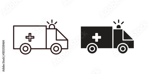 Ambulance icons. thin line and glyph vector icons pack on white background