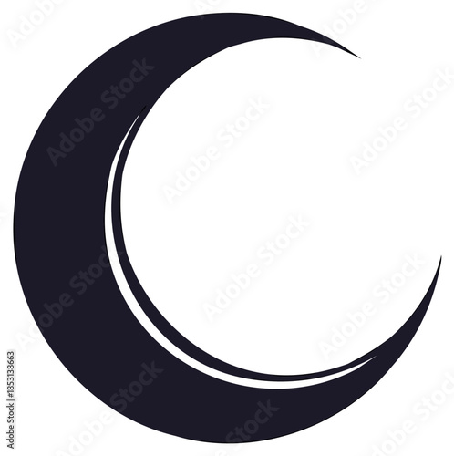 Elegant dark crescent moon icon stylized graphic art symbol