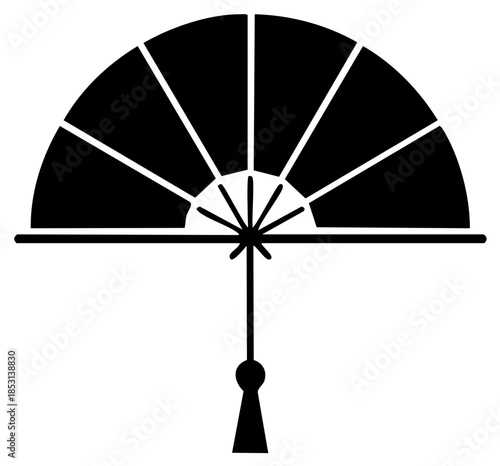 Elegant Japanese War Fan Emblem: Mon Style with Black and White Graphic Design for Cultural Symbolism and Decorative Arts