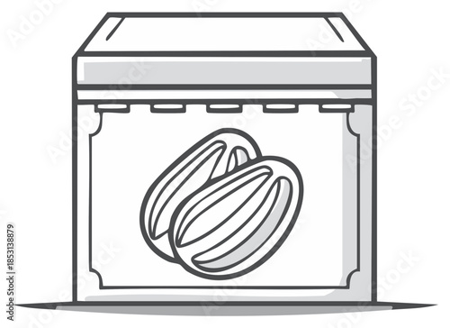 Hand-drawn illustration of two pitted dates in packaging