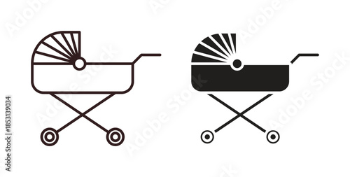 Baby carriage icons. thin line and glyph vector icons pack on white background