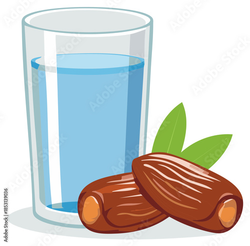 Hydrating glass of water and sweet dates, a healthy and refreshing combination for breaking fast