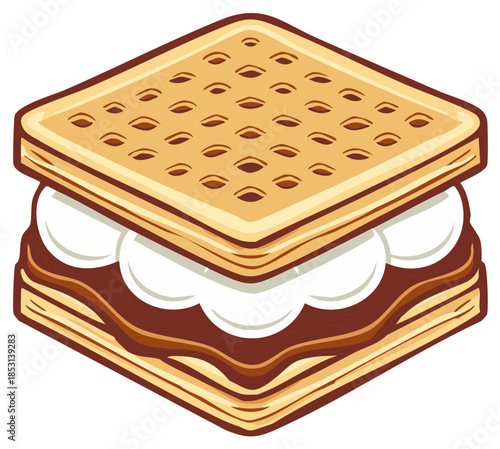 Deliciously gooey marshmallow chocolate graham cracker sandwich dessert illustration