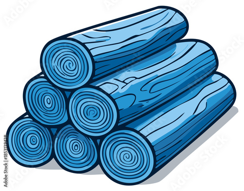 Illustration of a Stack of Blue-Tinted Wood Logs