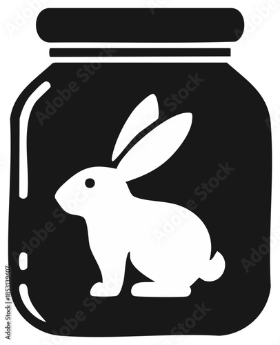 Preserved rabbit in a glass jar simple black and white vector icon