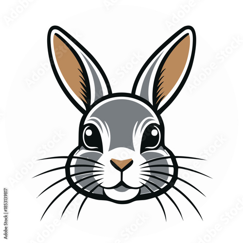 Rabbit face close-up illustration, vector animal graphic art with cute features