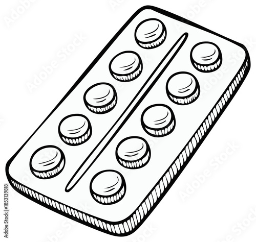 Blister pack of pills, medicine capsules. Healthcare medication concept illustration.