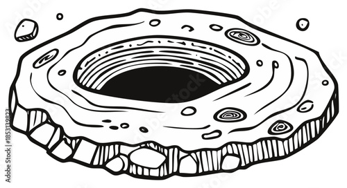 Illustration of crater landscape with impact meteor holes and rocky surface