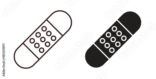 Band aid icons. thin line and glyph vector icons pack on white background