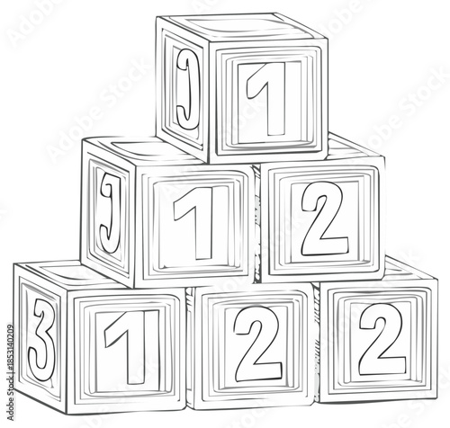 Stacked Numbered Blocks for Educational Play and Development Drawings