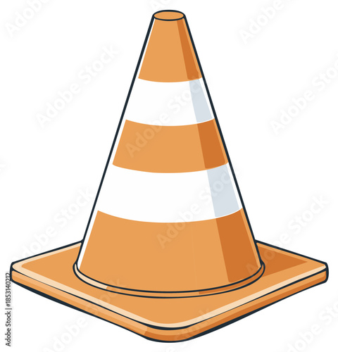 Bright orange traffic cone with white stripes indicating caution and safety