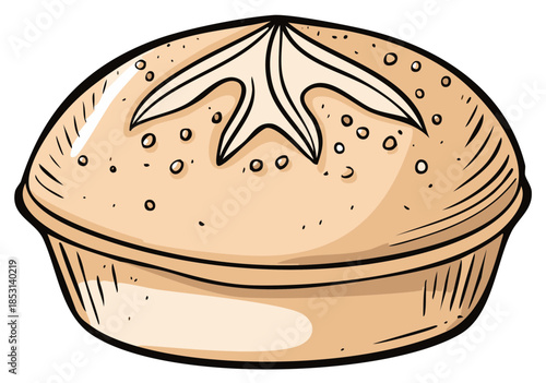 Classic baked pie with a decorative star crust cartoon illustration