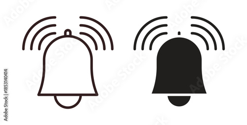 Bell ring icons. thin line and glyph vector icons pack on white background