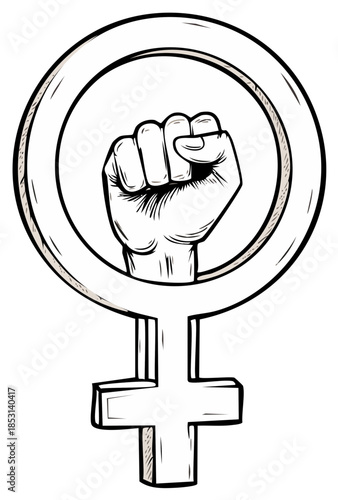 Feminist Hand Symbol - Illustration of a Raised Fist Inside a Female Gender Icon