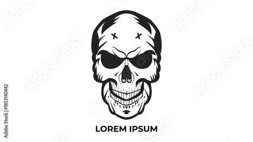 illustration of a stylized skull vector, black and white colour, with background.