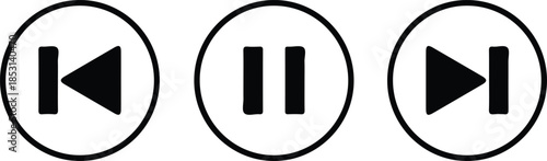 three button black icon set vector 