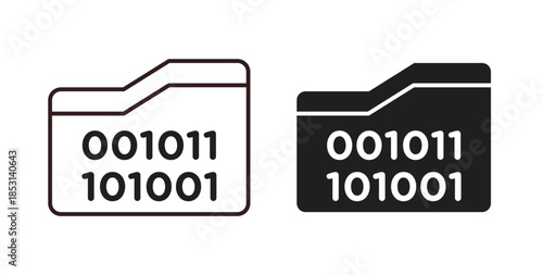 Binary code icons. thin line and glyph vector icons pack on white background