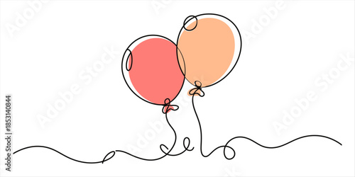 Two balloons with a simple continuous line drawing and pastel colors Vector, illustration