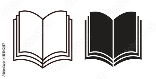 Book icons. thin line and glyph vector icons pack on white background