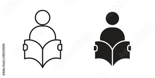 Book open reader icons. thin line and glyph vector icons pack on white background