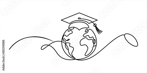 A minimalist continuous line drawing representing global education and academic achievement Vector, illustration