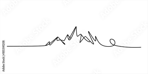 Minimalist continuous line drawing of mountain range peaks on a white background Vector, illustration