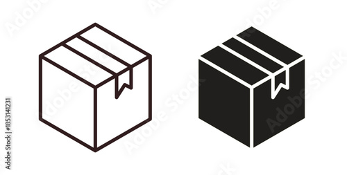 Box icons. thin line and glyph vector icons pack on white background