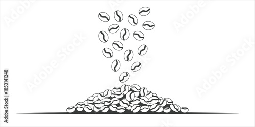 Fresh coffee beans falling into a pile Vector, illustration