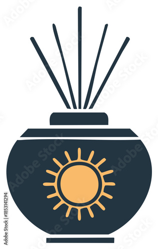 Aromatic diffuser with a sun design releasing pleasant scents indoors