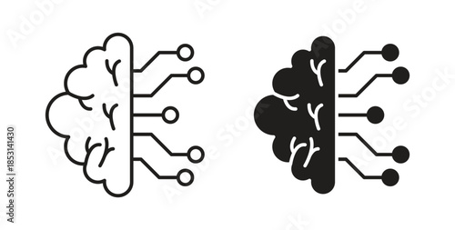 Brain circuit icons. thin line and glyph vector icons pack on white background