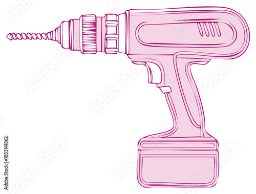 Vector illustration of a pink cordless power drill for DIY home improvement projects