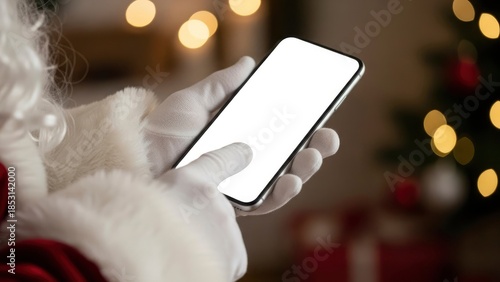 Santa Claus using a modern smartphone