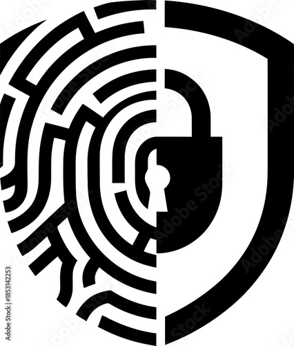Biometric security icon with a fingerprint combined with a shield and padlock concept. Access modern technology. IT protection vector illustration