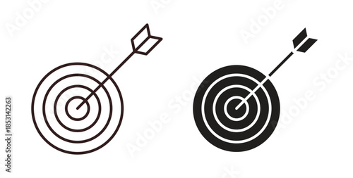 Bullseye icons. thin line and glyph vector icons pack on white background