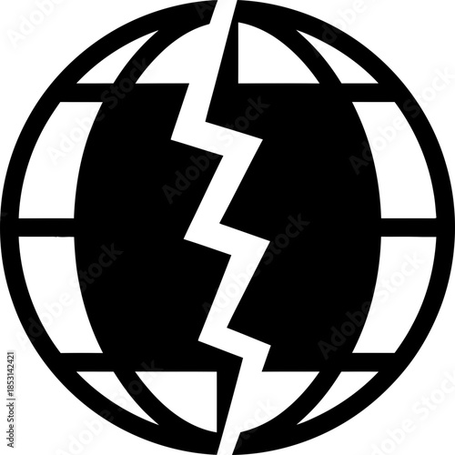 Broken globe symbol concept of communication disruption, internet outage, worldwide network problem, social isolation. Vector icon