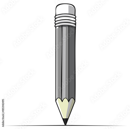 Cartoon drawing of a grey pencil with eraser and writing tip