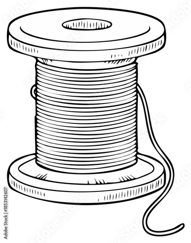 Illustration of a thread spool with visible string and simple sketch style