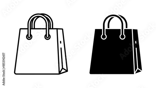 Modern Shopping Bag Icons, Outline and Glyph Style, Black and White