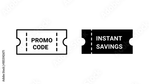 Two Coupon Icons, One Outline, One Solid Black