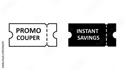 Two Ticket Icons, One Black, One Outline, with Text