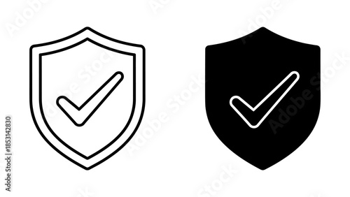 Security Shield and Checkmark Icons: Outline and Glyph Styles