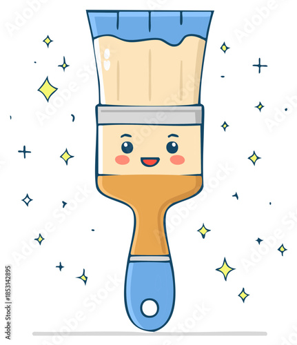 Cartoon smiling paint brush, sparkly effect, DIY, tools, decoration