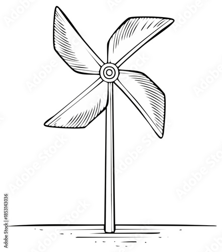 Whimsical Spinning Pinwheel Toy Illustration with Hatch Mark Detail