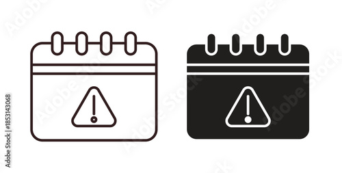 Calendar exclamation icons. thin line and glyph vector icons pack on white background