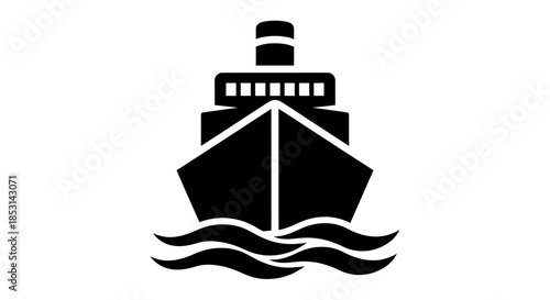 Cruise Ship Icon – Black Ocean Liner Silhouette for Travel and Maritime Logistics